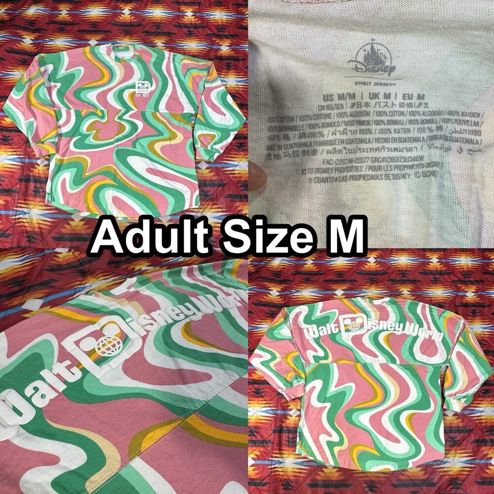 Walt Disney World Spirit Jersey Adult Size Medium Swirl Green Pink